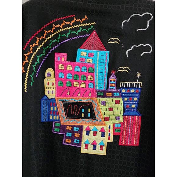 JACKET/TOP-PUSHPA-CITY SCAPE-Black-Bright-Metallic-Appliques-Light Weight-SIZE S - Picture 12 of 16